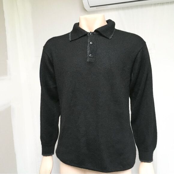Lanalpa Mens 100% Alpaca Collared Knit Polo Sweater Black S - Picture 3 of 8